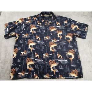 Munsingwear Shirt Mens XXL BLue Fishing All Over Print Marlin Boats Preppy‎
